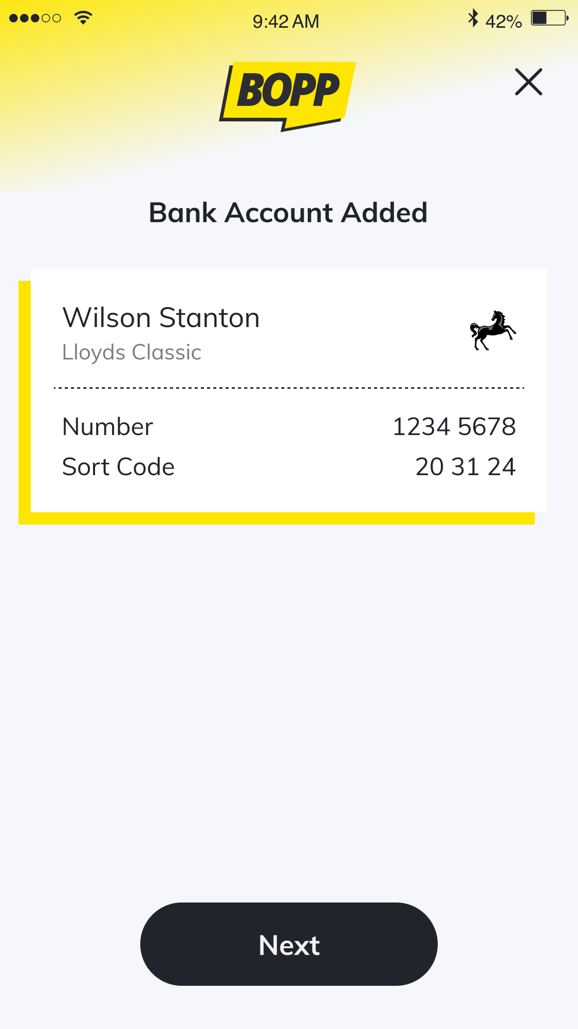 BOPP verification screen